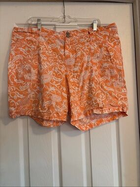 Lane Bryant Orange Floral Cotton Blend Shorts